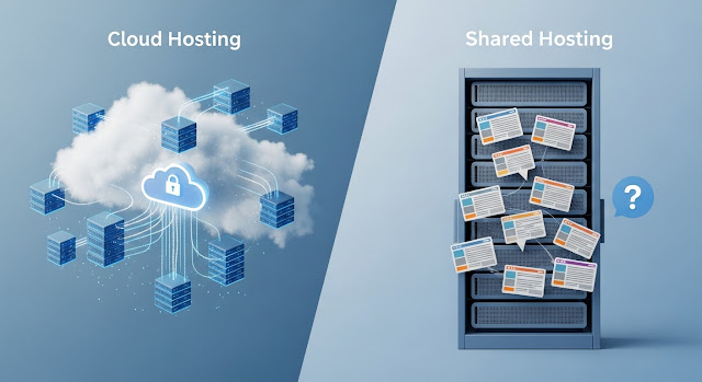cloud hosting vs shared hosting comparison beginner guide with pros and cons